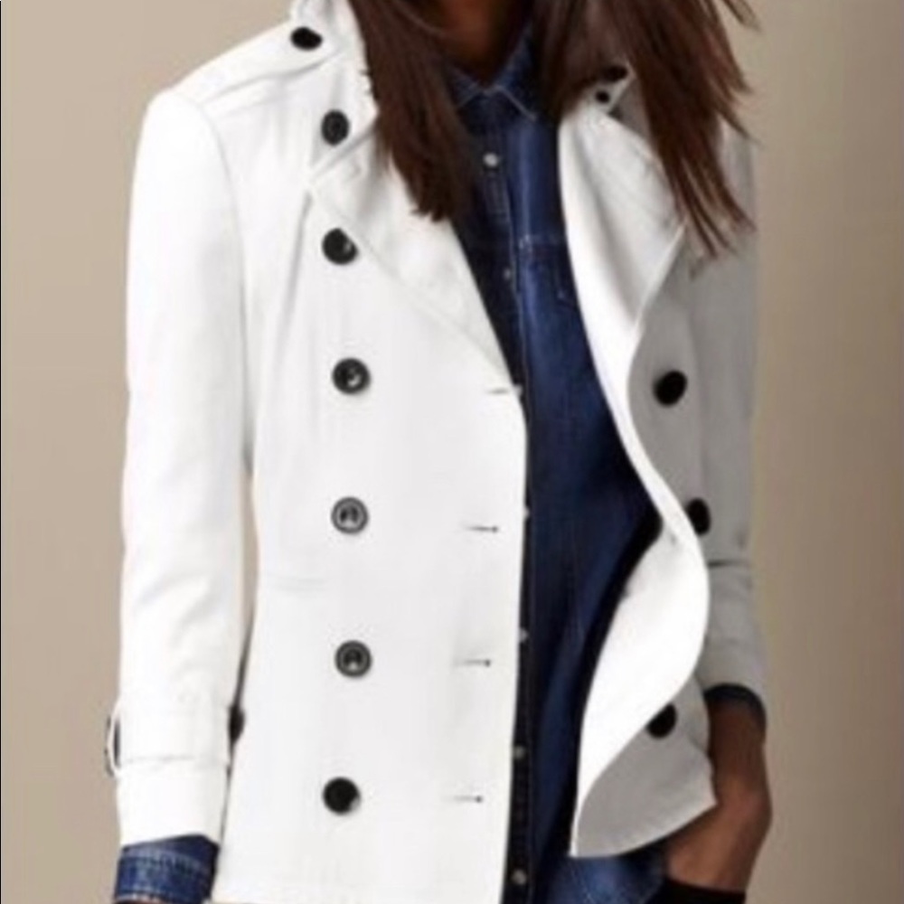 Burberry White Short Stretchcotton Trench Jacket